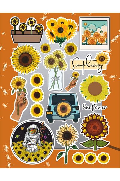 hediyenebak Sunflower Sticker Set |   Laptop Agenda Pc Tablet Phone Notebook Sticker Bullet Journal
