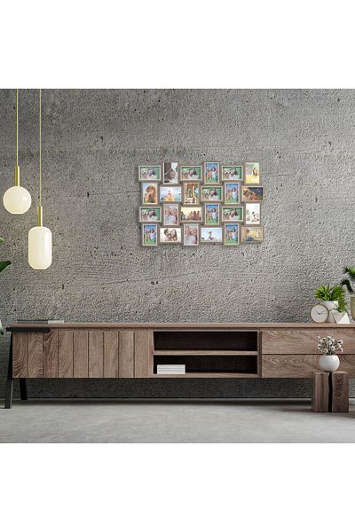 Relaxdays Photo frame collage for 24 photos, size 10 x 15, brown/white, Relaxdays