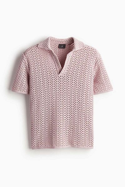 H&M Loose Fit Pointelle-knit polo shirt