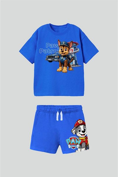 MİO Set de tricou și pantaloni scurți pentru băieți din bumbac cu imprimeu cu ulei