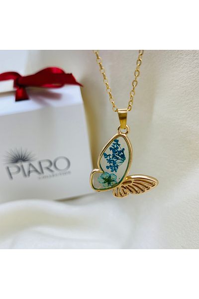 Piaro Collection Floral Butterfly Steel Necklace