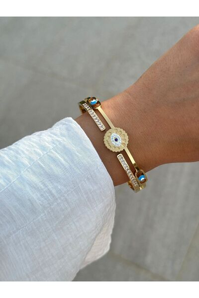 İNN JEWELLERY سوار بمشبك فولاذي مع شكل عين مضاد للتشوه (ضمان المستورد لمدة عامين)