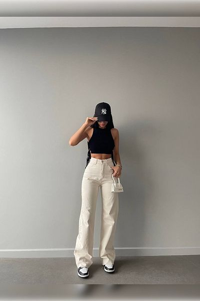 Harmony Beige Premium Washed Wide Leg Jeans