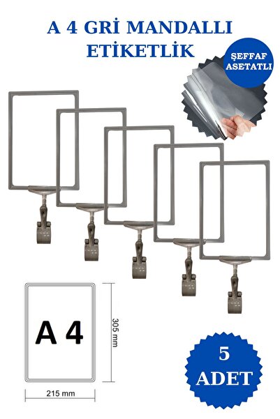Manken İstanbul 5 τμχ Γκρι A4 μανδάλωση Ετικέτα καλαθιού Ετικέτα τιμής με πλα...