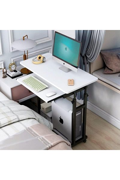 1st Movable Desktop Computer Table with Keyboard Drawer (80x45) - White