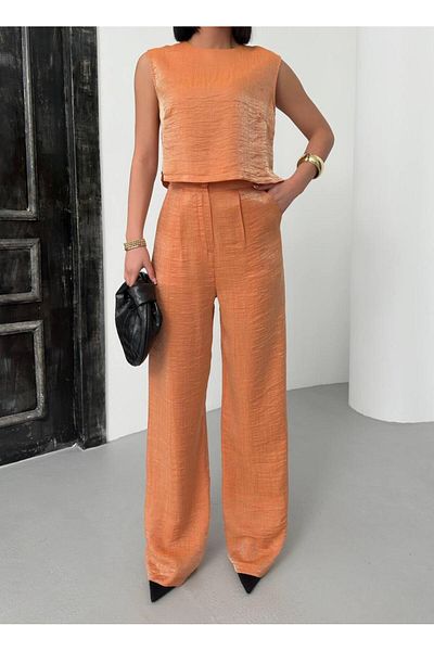 Nisa Luxury Boutique Women's Luxury Imported Fabric Crew Neck Blouse Pants Two Piece Set