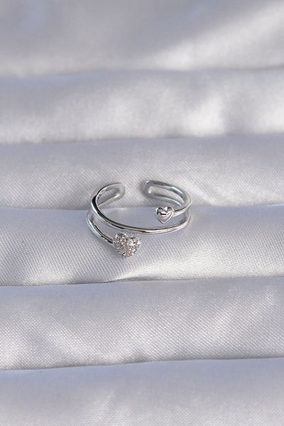Skygo Brass Silver Color Zircon Stone Heart Model Adjustable Ring - Tj-Byk3202