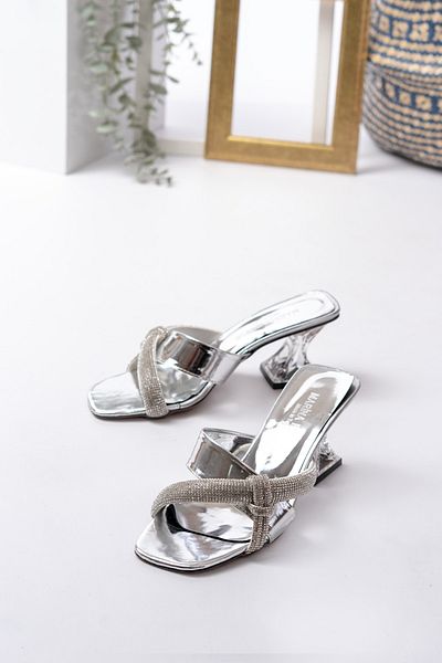 Santamarina Women's Mabelle Silver Transparent Heeled Slippers