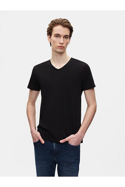 Ltb Μαύρο μπλουζάκι με λαιμόκοψη V Basic Slim κοντομάνικο
