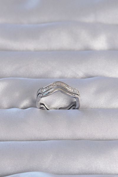 Skygo Brass Silver Color Zircon Stone Wavy Waterway Model Adjustable Ring - Tj-Byk3208