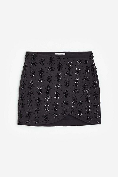 H&M Beaded twill wrap skirt