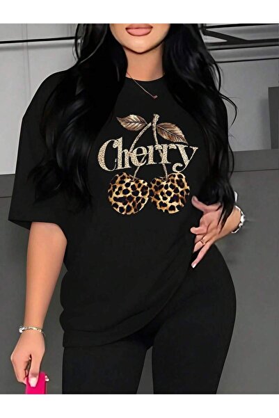 cc collection Дамска тениска с леопардов принт и черешови детайли
