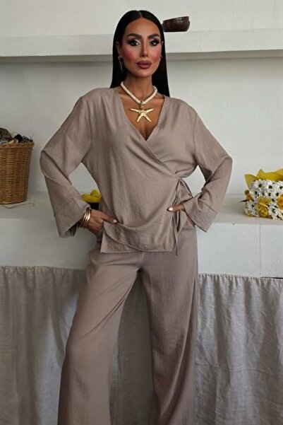 soonaksesuar Double Breasted Model Classic Chupra Linen Suit with Trousers 10191