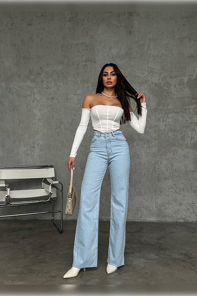 Harmony Ice Blue Premium Washed Wide Leg Jeans