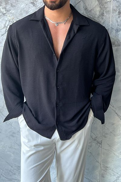 Moderk Men's Oversize Aerobin Fabric Shirt, Wrinkle-Free, Sweat-Proof, Long Sleeve, Apaş Collar