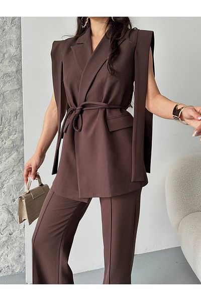 buqre's moda Tie-Up Double Belted Blazer Vest Pants Suit