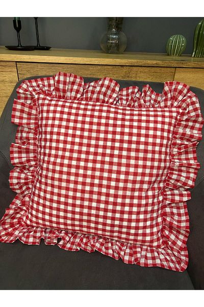 Angels' Collection Vintage Gingham Frilly Throw Pillow Cover Single