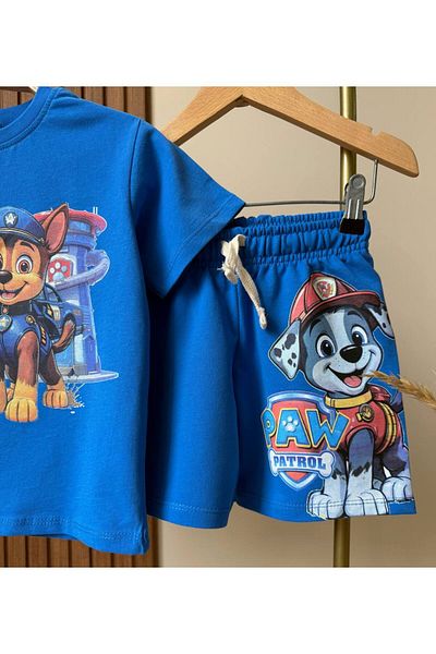 MİO Set de tricou și pantaloni scurți pentru băieți din bumbac cu imprimeu cu ulei