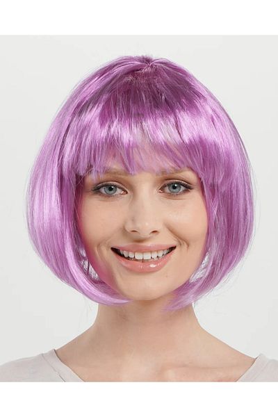 Skygo Rose Pink Color Straight Cut Blunt Party Wig Short False Hair