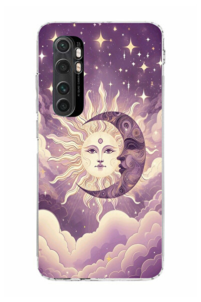 moonset Xiaomi Mi Note 10 Lite Uyumlu Ay ve Güneş Tasarımlı Baskılı Şeffaf Te...