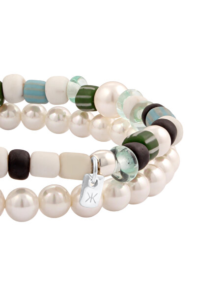 KUZZOI Pánský náramek, syntetická perla, jádro z mušle, bílá perla, stříbro 925, 19 cm