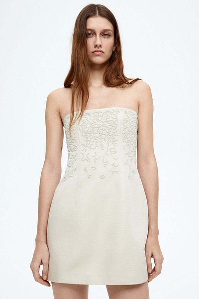 H&M Linen-blend bandeau dress