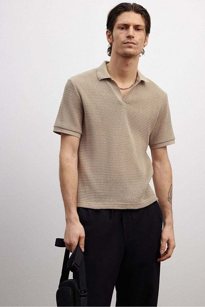 H&M Regular Fit Hole-knit polo shirt