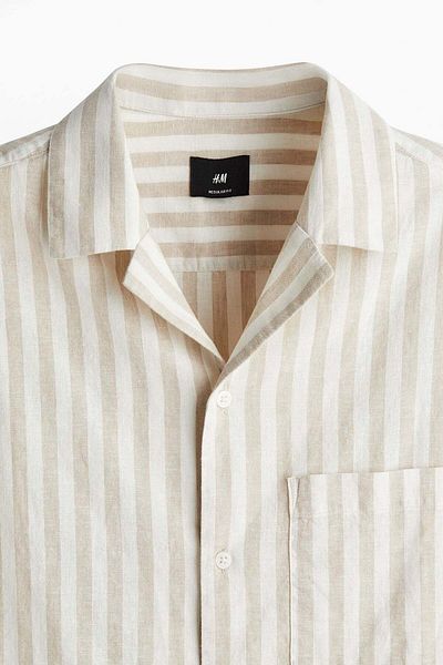 H&M Regular Fit Short-sleeved linen-blend shirt