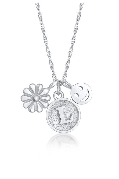 ELLI Halskette Damen Blume mit lächelndem Gesicht Scheibe Buchstabe L 925 Sterling Silber