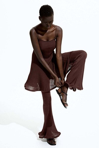 H&M Silk-blend rib-knit trousers