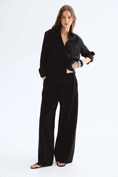 H&M بنطلون واسع من مزيج الكتان