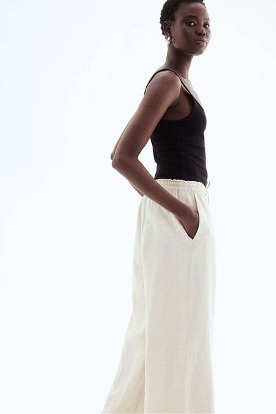 H&M Cropped linen-blend trousers