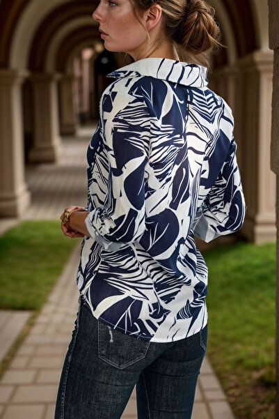 bacc Жіноча сорочка з синім листяним візерунком Bcbsk-25700-t4013-1250