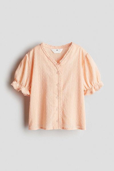 H&M بلوزة قطنية مزينة بالدانتيل