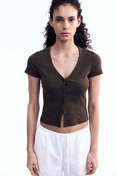 H&M Ribbed button-front T-shirt