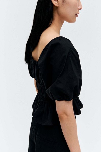 H&M Puff-sleeved Poplin Blouse