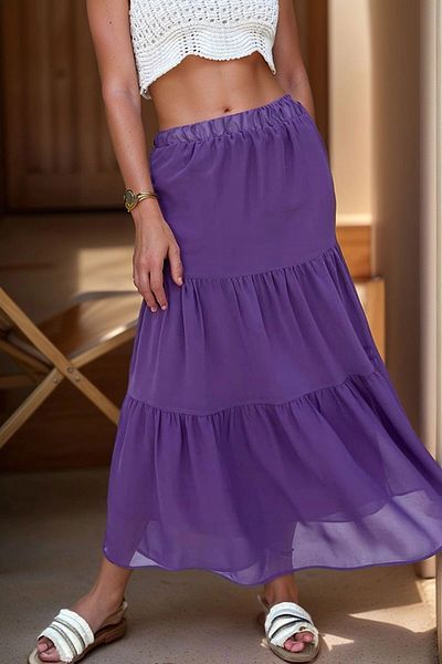 bacc Purple Elastic Waist Flounce Chiffon Lined Kilos Skirt Bcbsk-25700-3642