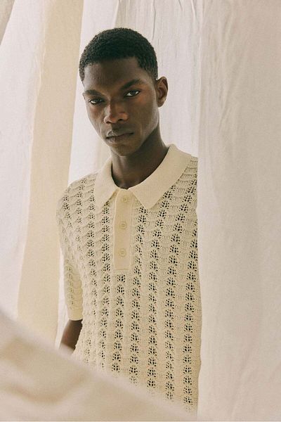 H&M Regular Fit Pointelle-knit Polo Shirt