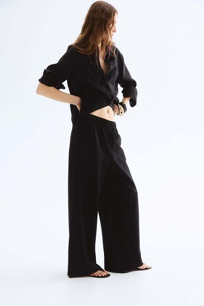 H&M Wide linen-blend trousers