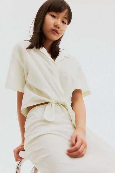 H&M Cropped Knot-detail Shirt