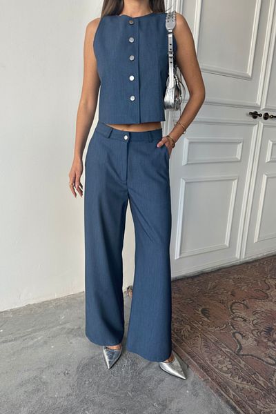 KAZAK Sleeveless Shirt - Pants Suit - Indigo