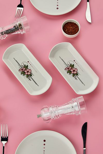 Babion 2 Pieces Artless Pink Ceramic Oval Boat Plate Gift Breakfast Set, Set 20cm