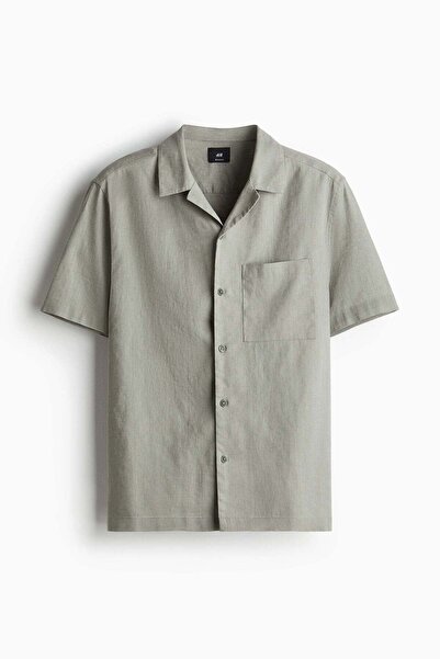 H&M Regular Fit Short-sleeved linen-blend shirt