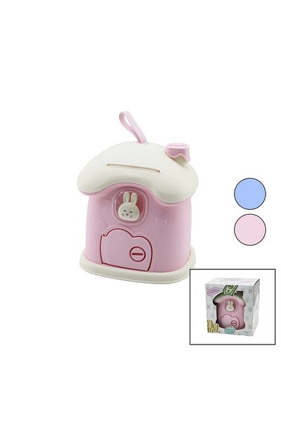 emosavm Large=18x16x18cm House Model Colorful Plastic Kids Piggy Bank With Lock Rabbit Figure