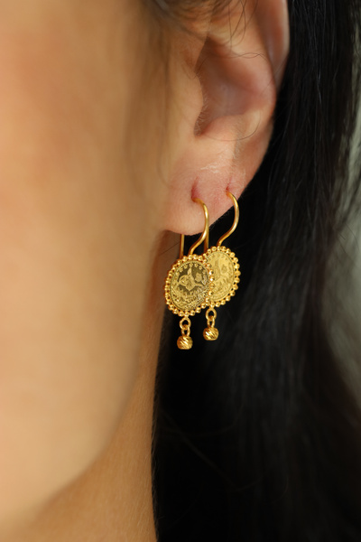 Yenigün Kuyumculuk 14 Ayar Altın Reşat Altın Baskılı Tel Küpe