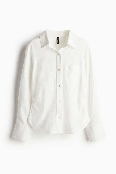 H&M Gathered linen-blend shirt