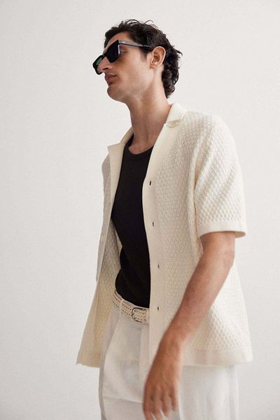H&M Regular Fit Textured-knit Resort Shirt