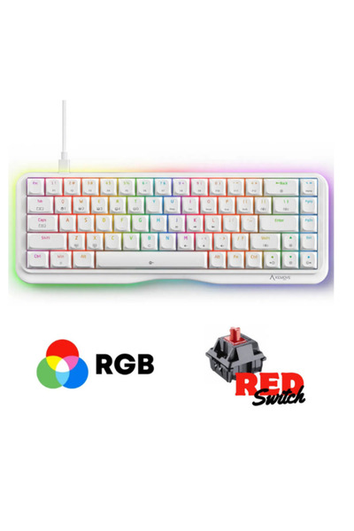 ATAsoft ELEKTRONİK Since 2021 Beyaz Mekanik Red Switch Gaming Oyuncu Klavyesi K68 Hotswapp