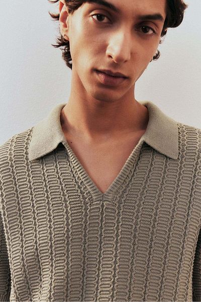 H&M Regular Fit Textured-knit Polo Shirt