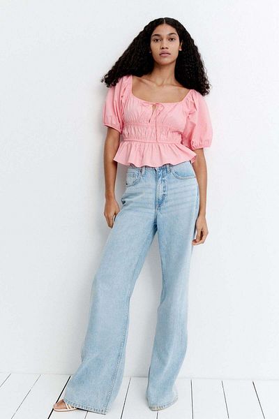 H&M Puff-sleeved Poplin Blouse